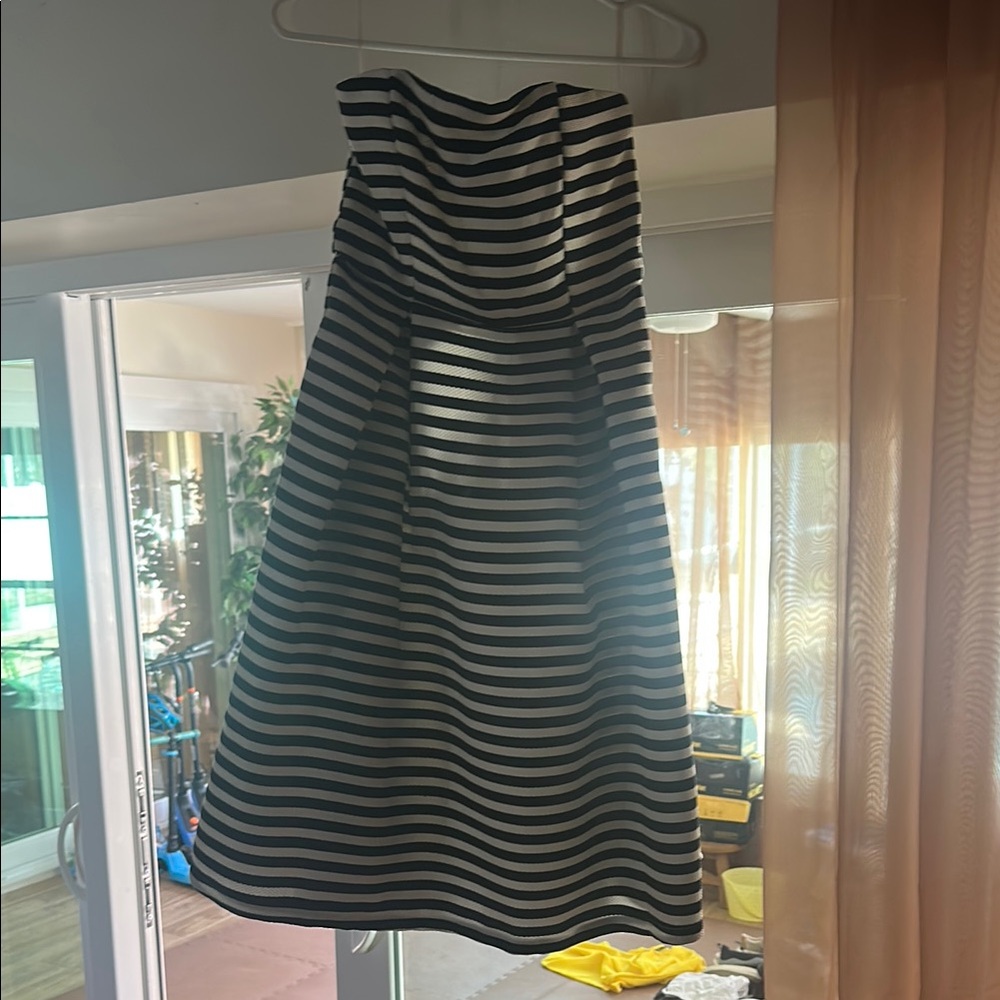 Sans Souci Black and White Cowl Neck A-Line Dress